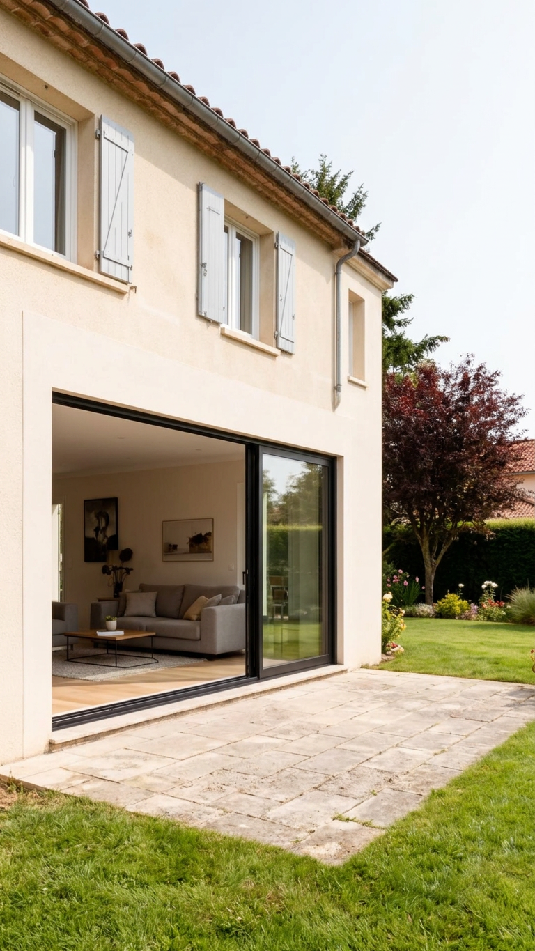 Véranda bioclimatique en aluminium avant travaux